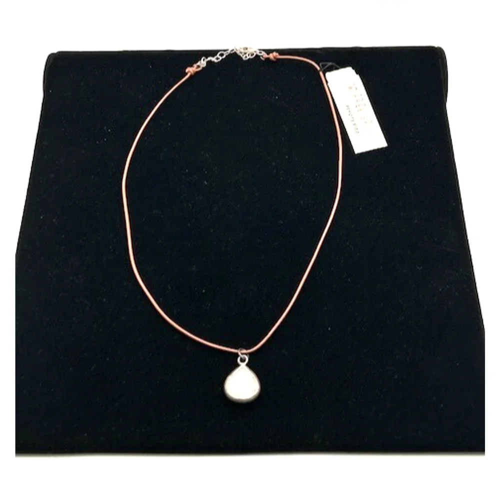 NWT Peyote Bird Teardrop Leather Cord Necklace Genuine Stone Sterling Silver 18